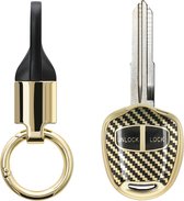 kwmobile autosleutel hoesje met sleutelring - geschikt voor Mitsutothi 2-knops autosleutel hoesje - Sleutel case met sleutelhanger - Metallic Carbon design in goud / zwart