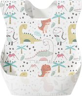 Bavoirs jetables Youha - 20 pièces par boîte - avec bac de récupération - bac de récupération imperméable - matière absorbante - motif Dinosaurus