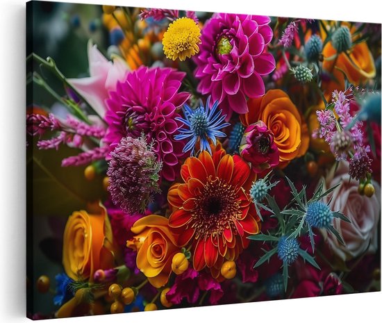 Artaza Canvas Schilderij Kleurrijke Bloemen in een Vaas - 60x40 - Wanddecoratie - Foto Op Canvas - Canvas Print