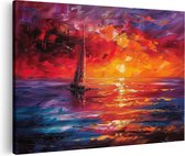 Artaza Canvas Schilderij Zeilboot in het Water bij Zonsondergang - 30x20 - Klein - Foto Op Canvas - Canvas Print