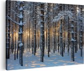 Artaza Canvas Schilderij De Zon schijnt door een met Sneeuw Bedekt Bos - 30x20 - Klein - Foto Op Canvas - Canvas Print