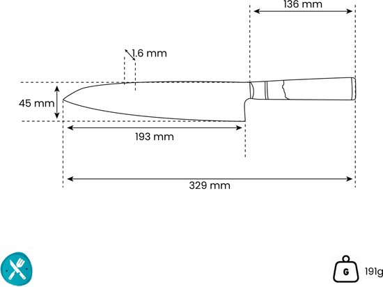 Shinrai Japan - Couteau de Chef Japonais - 20 cm - Couteau Damas - Epoxy Saphir - Coffret de luxe inclus