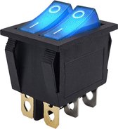 ProRide® Dubbele Wipschakelaar ON-OFF KCD6-202 - 3 Polig - 250V/16A - 30x22mm - Blauw met controlelampje