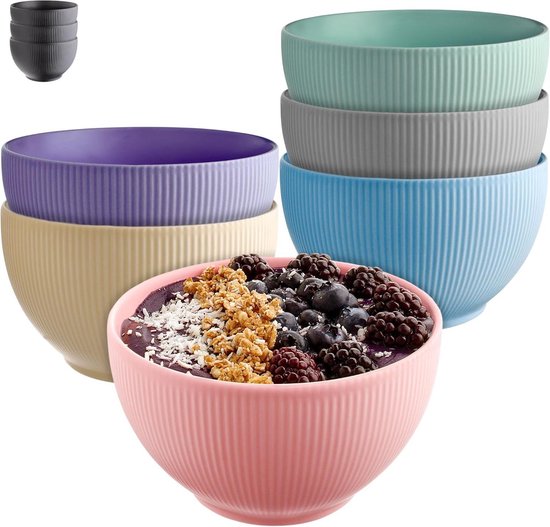 Praknu Müslischalen 6er Set 700ml - Keramik Bunt Matt - Große Suppenschüssel Mikrowellen- & Spülmaschinenfest - Perfekte Größe für Müsli, Suppen oder Salat