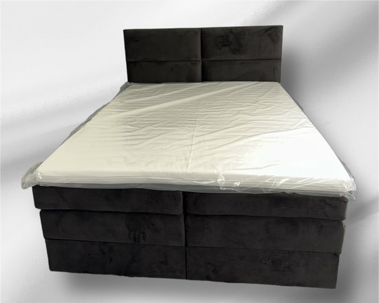 MANCHESTRO - BOXSPRING BED 180x200 met OPBERGRUIMTE - GRIJS VELVET - DELUXWONEN