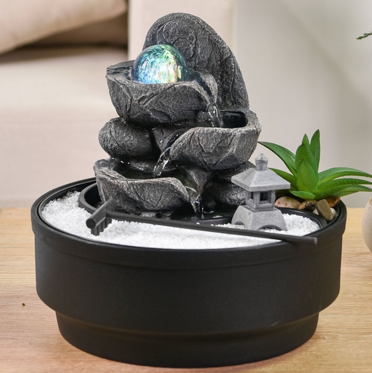 Feng Shui Webwinkel Kamerfontein Zen Bogota (21cm) Binnenfontein Waterornament Incl. LED Verlichting