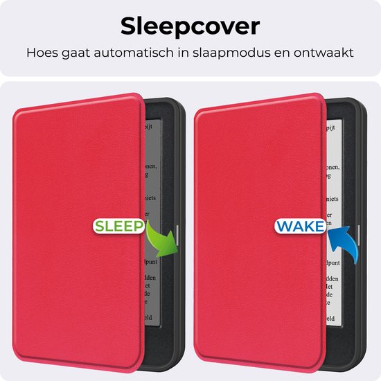 Hoesje Geschikt voor Kobo Clara BW Hoesje Luxe Bescherm Case Met Screenprotector - Hoes Geschikt voor Kobo Clara BW Hoes Book Cover - Rood van Hoesje  — afbeelding 4