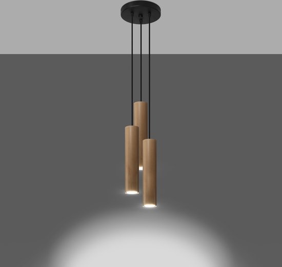 Hanglamp Lino 3-Lichts Getrapt Hout Naturel - Giga Meubel