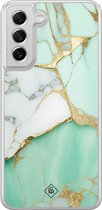 Casimoda® hoesje - Geschikt voor Samsung Galaxy S21 FE - Marmer Mintgroen - 2-in-1 case - Schokbestendig - Marble design - Verhoogde randen - Mint, Transparant