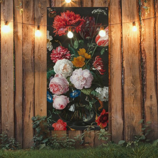 Décoration murale extérieur Nature morte aux fleurs dans un vase en verre - Peinture de Jan Davidsz. de Heem - 80x160 cm