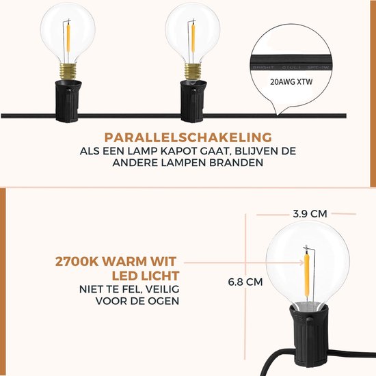 Cordon lumineux Homezie 36 mètres avec 60 ampoules LED | Étanchéité | Blanc chaud | Liable et gradable | guirlande lumineuse | Éclairage de jardin | Guirlande lumineuse | Cordon lumineux à l'extérieur | Câble de piqûre