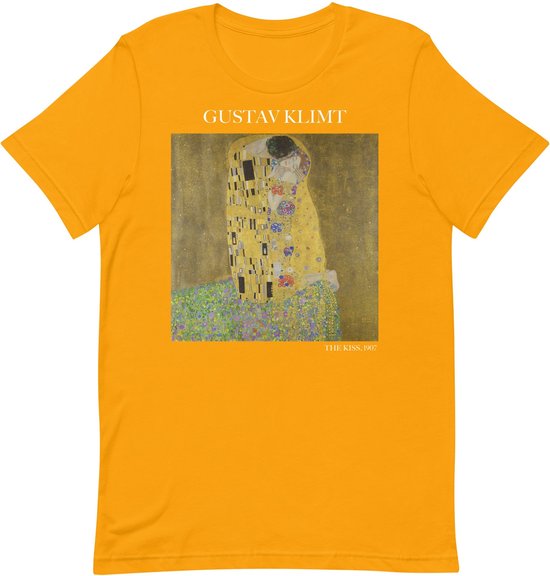 Gustav Klimt 'De Kus' ("The Kiss") Beroemd Schilderij T-Shirt | Unisex Klassiek Kunst T-shirt | Geel | S