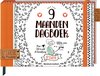 Omslag 9 Maanden Dagboek met oranje kaft, botanische rand, hartjes en illustratie van zwangere vrouw.