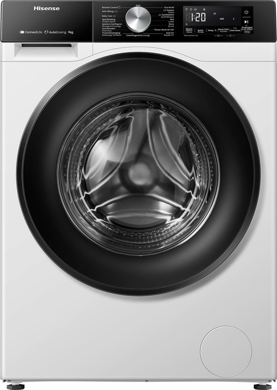Hisense 3S Serie WF3S9045BW3/BLX - Wasmachine met Energielabel A -30% - 9kg - Autodose - 72dB (A) - Steam Wash -1400 toeren - Power Wash 49' - ConnectLife