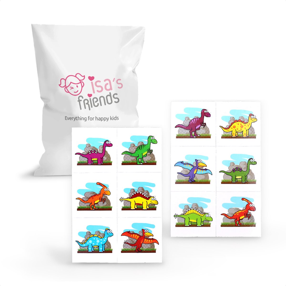 Isa's Friends® - Tattoo's kinderen 36 stuks - Uitdeelcadeau Dino's - Traktatie - Tijdelijke tattoo - Plak tattoo's — afbeelding 3