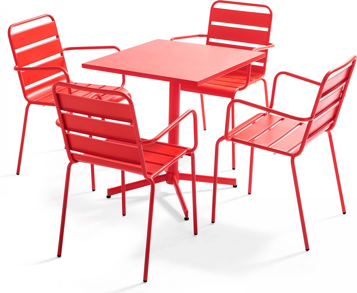 Oviala - Tuinset met tafel en 4 rode fauteuils - Palavas
