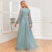 Sprankelende jurk met lange mouwen en lange elegante avondjurk met V-hals
