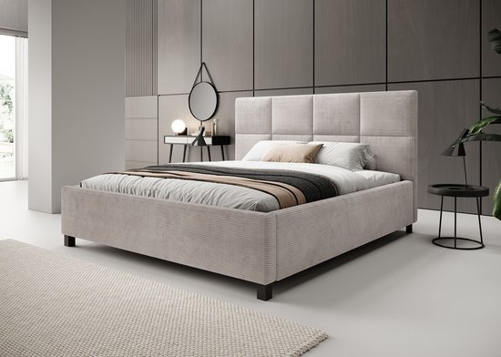 Meubella - Tweepersoonsbed Soline - Beige ribstof - 180x200 cm