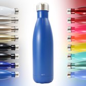 Thermosfles, Drinkfles, Waterfles - Modern & Slank Design - Thermos Fles voor de Warme en Koude Dagen - Dubbelwandig - Robuuste Thermoskan - 500ml - Sea Blue - Mat Blauw