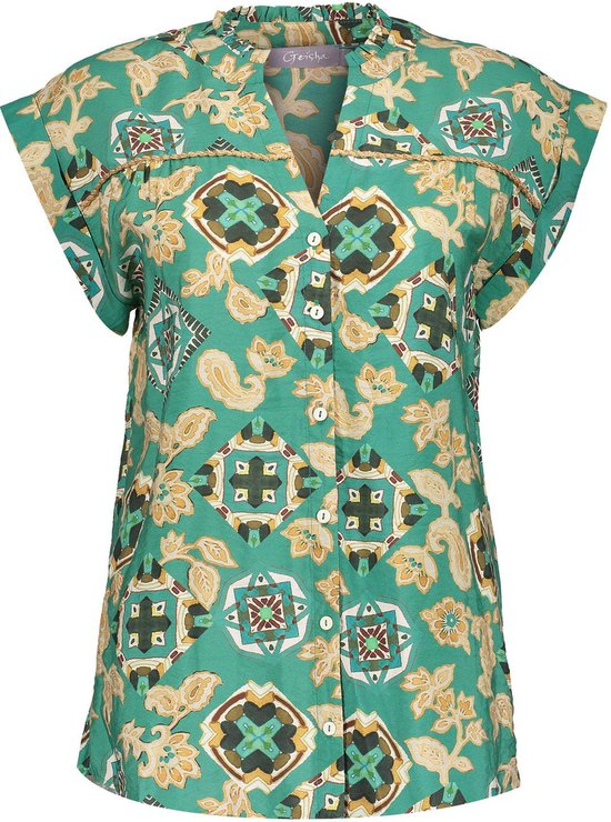 Geisha Blouse Blouse Met Retro Print 43253 20 515 Emerald/sand Dames Maat - L