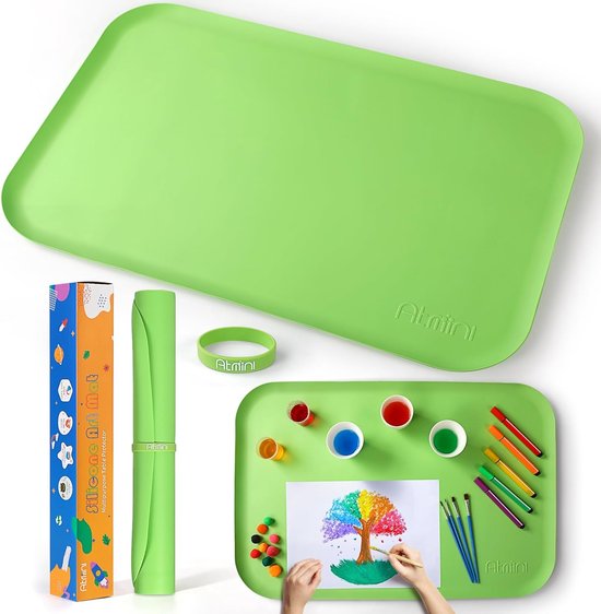 Hapihom Siliconen handwerkmat, 51 x 40,6 cm, siliconen kunstmat voor kinderen, met opvouwbare beker- en borstelhouder, kleurenscheiding, hittebestendige handwerkmat, schildermat voor schilderkunst en