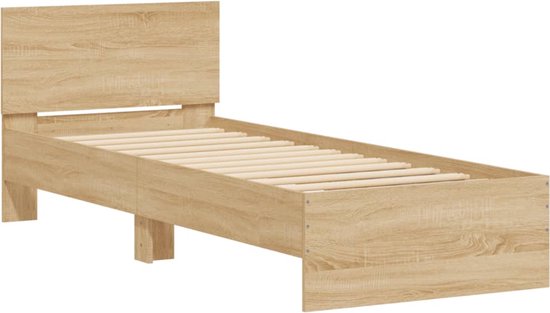 vidaXL - Bedframe - met - hoofdeinde - bewerkt - hout - sonoma - eiken - 100x200 - cm