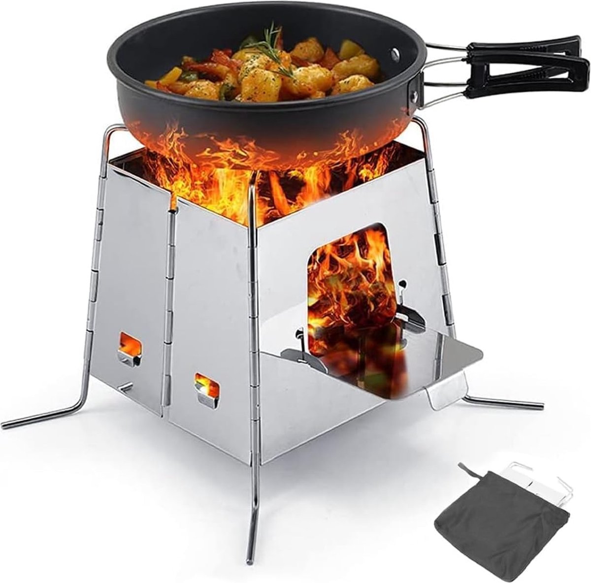 picknickbarbecueDraagbare Roestvrij staal Opvouwbare Houtskool BBQ Grill Afneembare Kleine BBQ Grill grillset winddicht Camping Buiten Reizen Met Draagtas