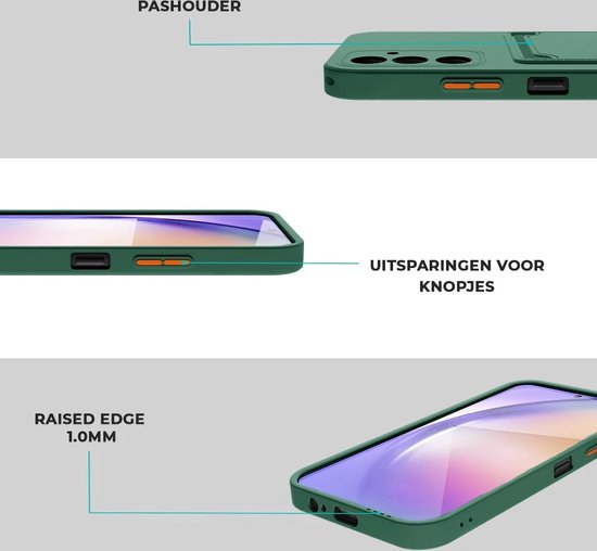 siliconen hoesje ShieldCase avec porte-cartes adaptée à la coque Samsung Galaxy A35 - coque de téléphone avec espace pour cartes - coque arrière en silicone (vert foncé)