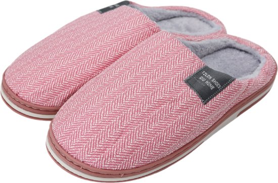 Roze dames visgraat pantoffels - Sloffen roze met visgraat patroon - Dames slippers met visgraat - Antislip zool! - Gestikt patroon voor een tijdloze, luxe look!