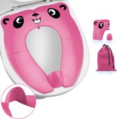 Ychee - Panda Toiletbril voor Kinderen - Opvouwbaar in opberg tasje - WC Bril Verkleinen - Zindelijkheidstraining - Wc Trainer - Handig voor onderweg - Reizen - Kleur: Roze