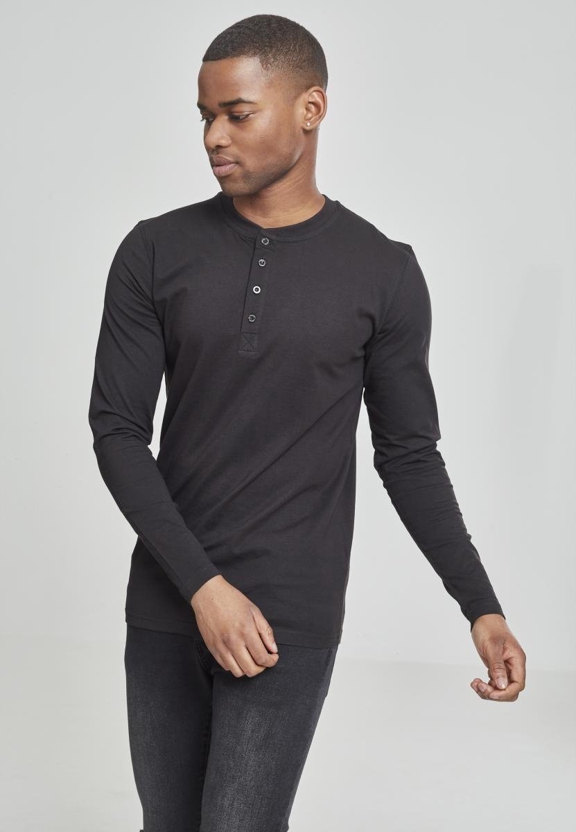 Urban Classics Basic Henley Heren Shirt met lange mouwen – M Zwart