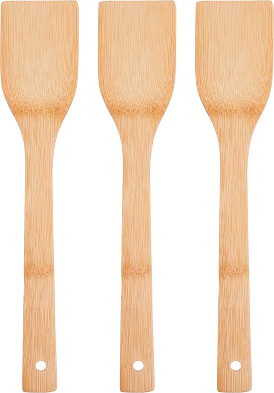 Foto: Kinvara kook keuken gerei 3x keuken lepel bruin bamboe hout 34 cm