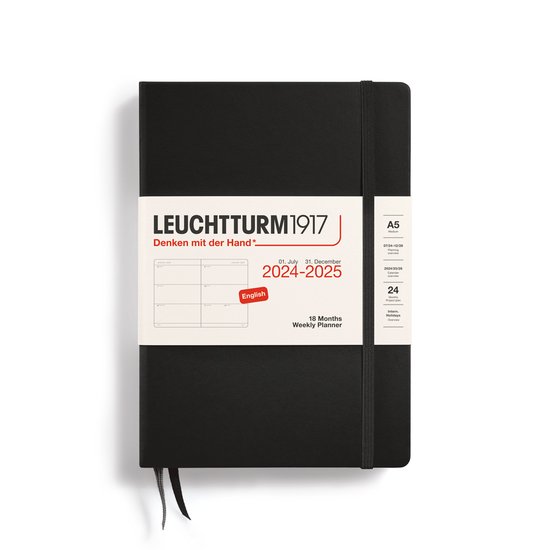 Leuchtturm1917 weekplanner - agenda - 18 maanden 2024 - 2025 - hardcover - A5 - zwart