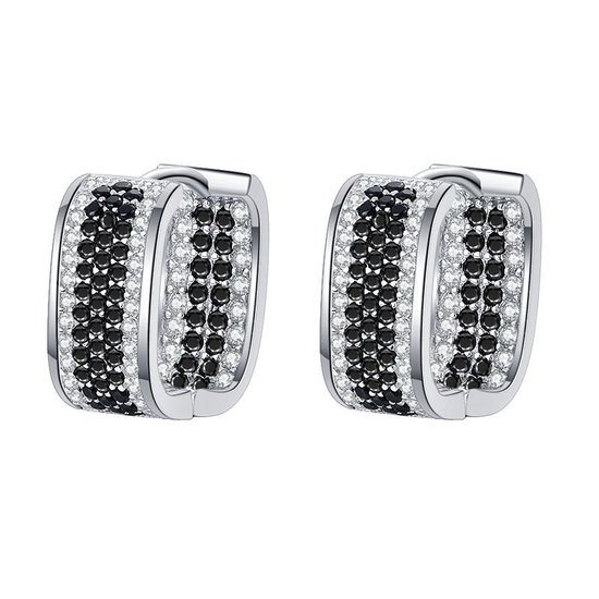 S925 puur zilveren zwart met witte color-blocked diamanten oorbellen