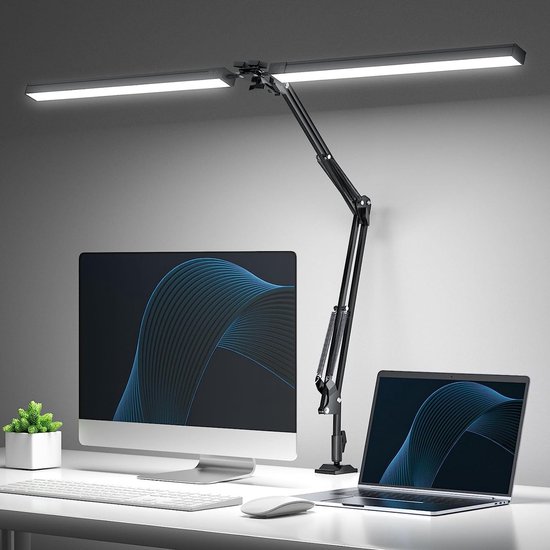 SKYLEO LED Bureaulamp met Basis en Klem - Oogbeschermende LED Lamp - Multi-hoek Verstelbare Werklamp - 3 Lichtstanden X 10 Helderheidsniveaus - Wit