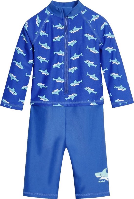 Playshoes - UV-zwempak voor jongens - longsleeve - Haaien - Blauw - maat 86-92cm