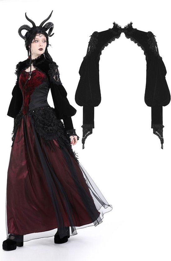 Dark in Love - Gothic princess rose sexy shoulder velvet Bolero - L - Zwart