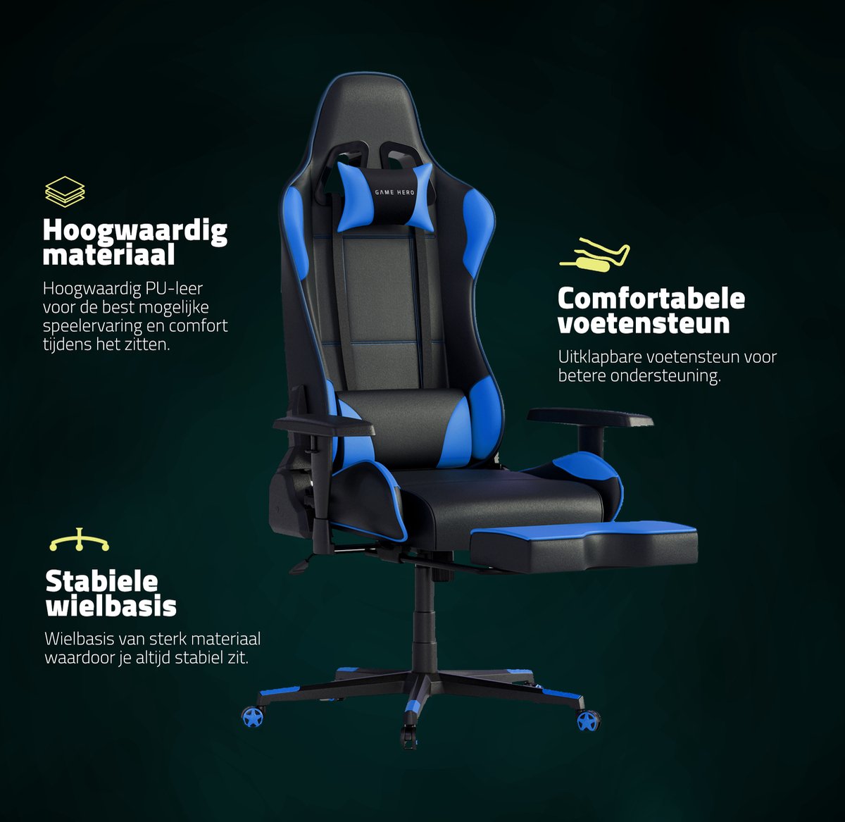 GAME Winner X1 Gaming Stoel met Voetsteun - Blauw - afbeelding 3
