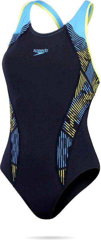 Foto: Speedo womens placement laneback true navy curious blue lemon drizzle