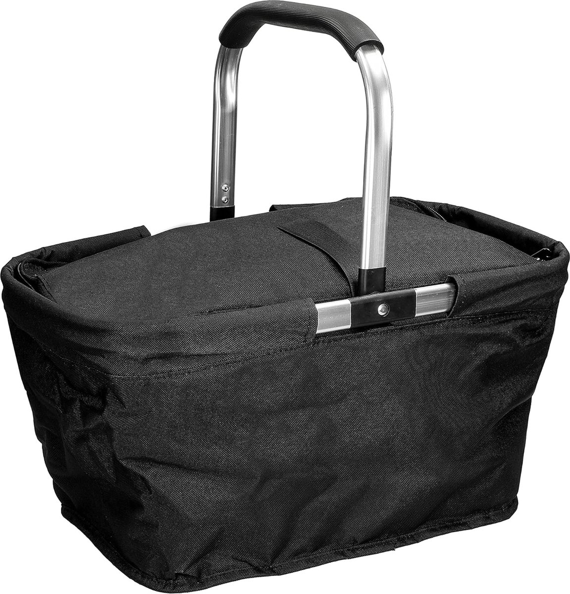 Boodschappenmand koelmand met deksel thermische koeltas picknickmand met koelvak isolatietas met aluminium handvat 30 liter volume zwart