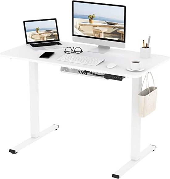 SogesHome Elektrisch in hoogte verstelbaar bureau, 140 x 60 cm, staand zittafel, verstelbaar bureau, computertafel met geheugenbediening, intelligent bureau