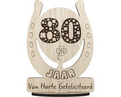 80 jaar - houten verjaardagskaart - wenskaart om iemand te feliciteren - kaart verjaardag 80 - 17.5 x 25 cm