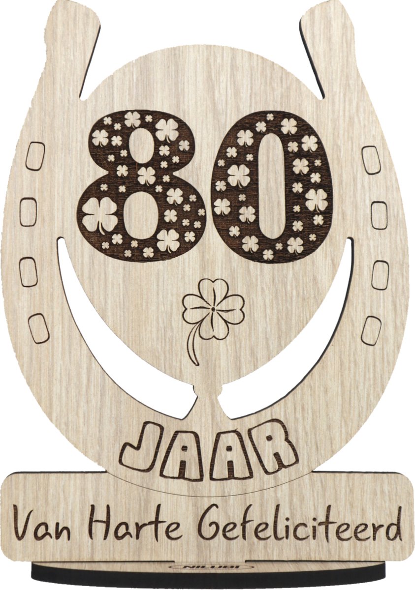 80 jaar - houten verjaardagskaart - wenskaart om iemand te feliciteren - kaart verjaardag 80 - 17.5 x 25 cm