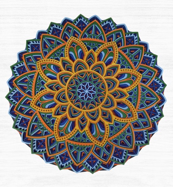 Ronde Mandala Bloem – Blauw & Groen- (350mm)