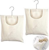 Wasknijperzakken 27 x 32 cm met beugel - Linnen tas om op te hangen - Herbruikbaar organizer voor badkamer of garderobe (Beige)