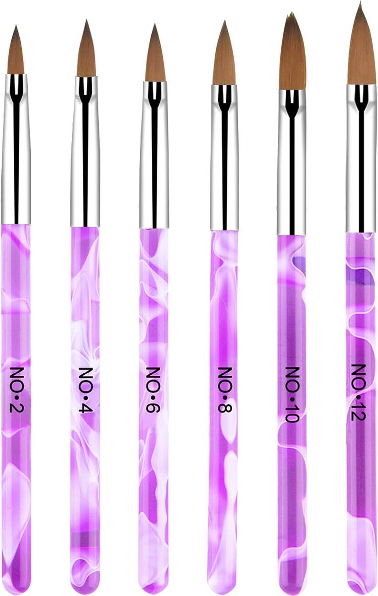 Goedkoopste 6 Stuks paarse nagelkunst borstel set kunstnagel opbouwborstel, UV gel acryl nagelborstel, nagel schilderpen, nagelkunst ontwerp, teken fineliner set, acryl nagelborstel kit voor thuis-salon