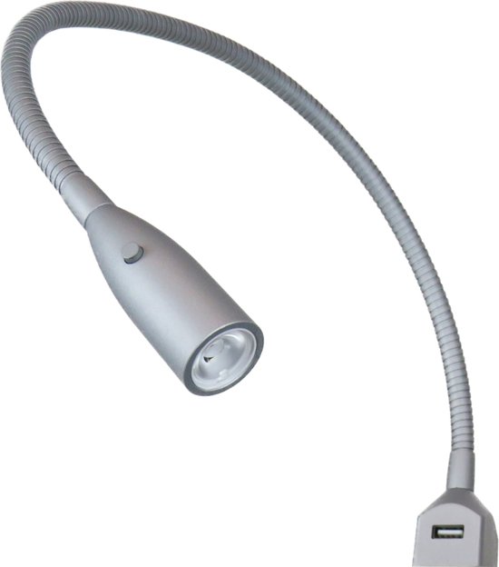 kalb Flexibel LED Bedlampje Zilvergrijs 1W Warm Wit Leeslampje met Geïntegreerde USB-Oplaadfunctie