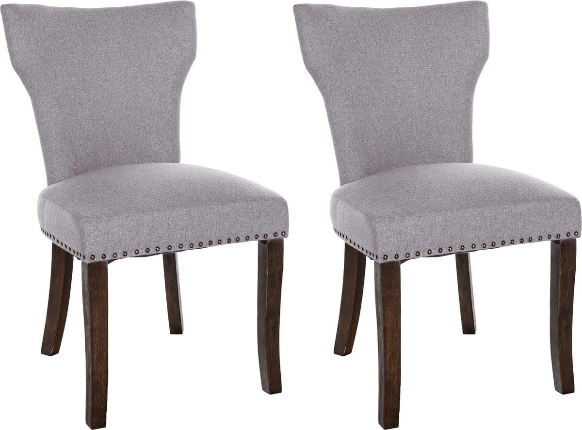 CLP Zadar Set van 2 eetkamerstoelen - Klassiek - Houten stoel - Zonder armleuning - Stof - grijs antiek donker