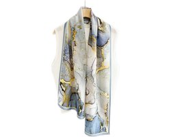 Zijden Sjaaltje - Halsdoek Dames - Zijde - Blauw/Wit