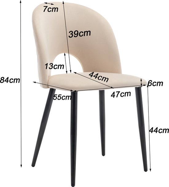 Sweiko Eetkamerstoel (2 pcs), gestoffeerde stoel ontwerp stoel met rugleuning, fluwelen stoel metalen frame, verstelbare voeten, diamantpatroon terug, beige